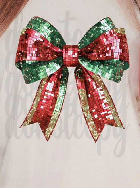 Faux Sequin Christmas Bow T-Shirt